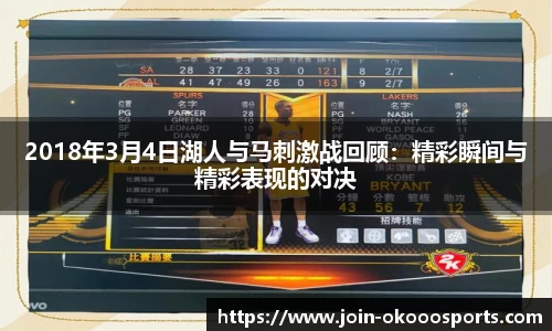 2018年3月4日湖人与马刺激战回顾：精彩瞬间与精彩表现的对决